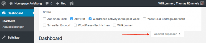Den Adminbereich aufräumen mit der „Ansicht anpassen Funktion“